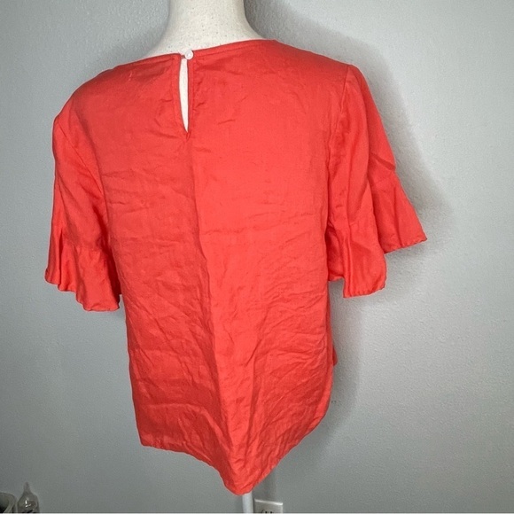 For Cynthia Top Lagenlook 100% Linen Coral Ruffle Sleeves Excellent Condition L - Picture 4 of 5